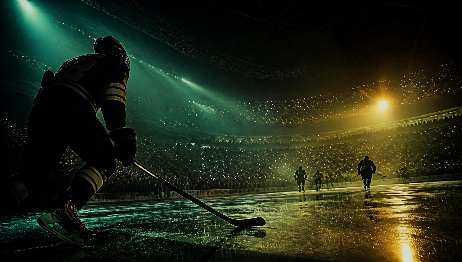 Sold-out hockey arena under stadium lights